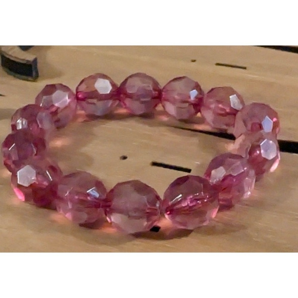 New Beaded Stretch Bracelet Pink Faceted Acrylic Beads Beaded Stackable Chunky